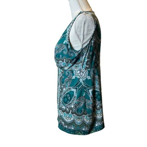 Peck & Peck Women's Sleeveless Top Emerald Green Paisley Medallion Print Medium - Picture 4 of 9